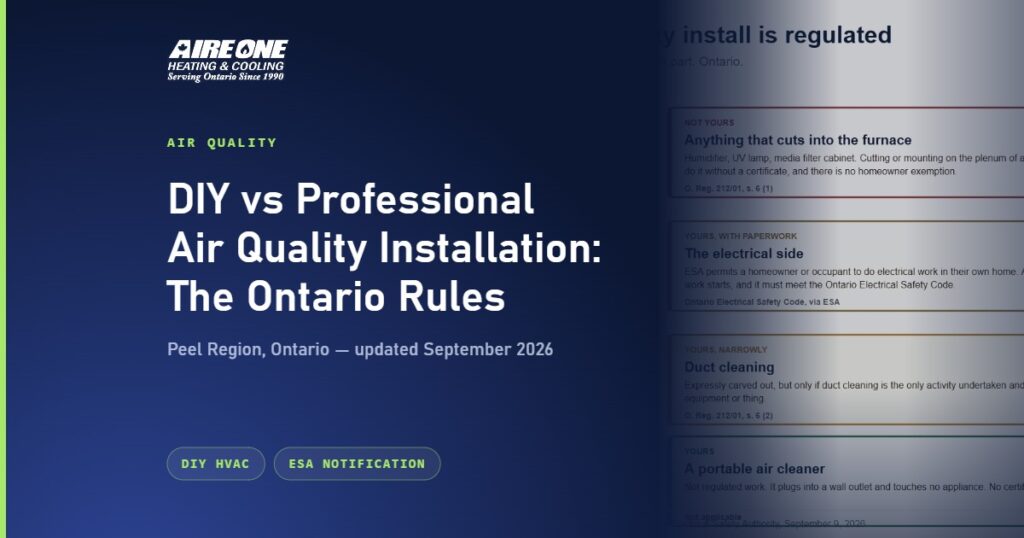 DIY vs Professional Air Quality Installation: The Ontario Rules — Aire One Peel Heating and Cooling, Peel Region, Ontario
