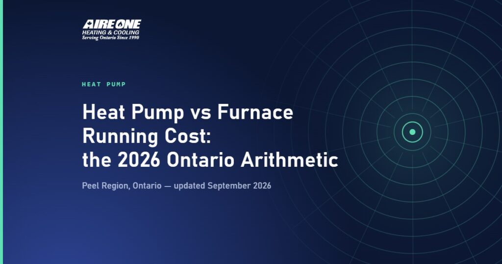 Heat Pump vs Furnace Running Cost: the 2026 Ontario Arithmetic — Aire One Peel Heating and Cooling, Peel Region, Ontario