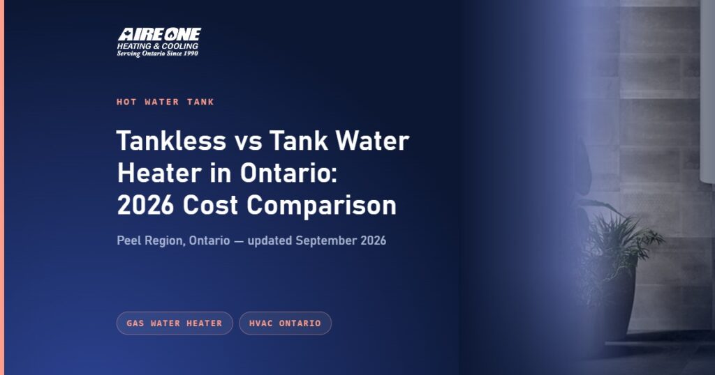 Tankless vs Tank Water Heater in Ontario: 2026 Cost Comparison — Aire One Peel Heating and Cooling, Peel Region, Ontario